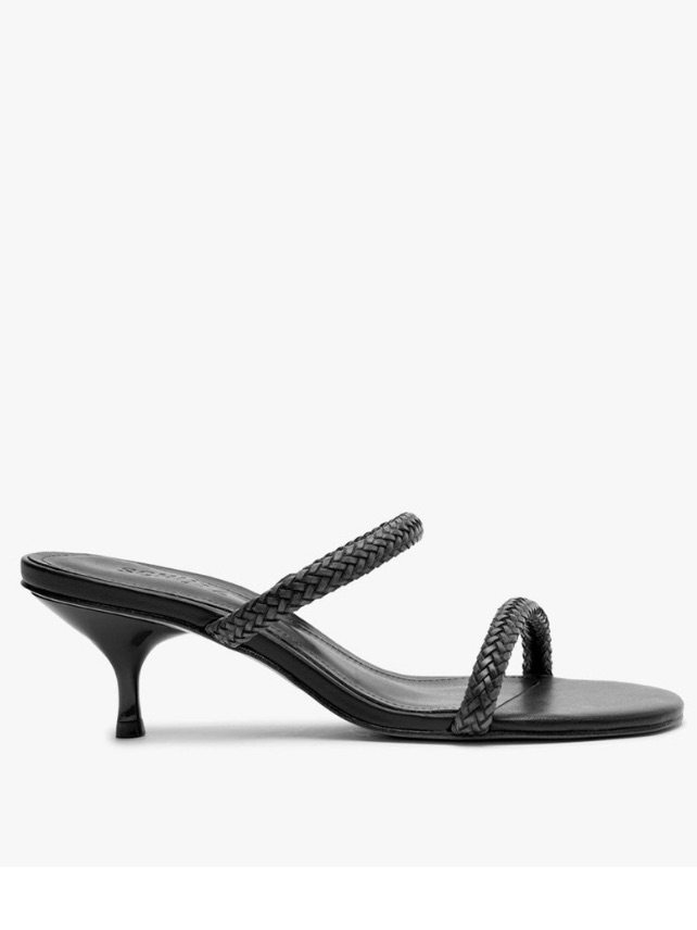 New Schutz Evereve Taliah Mid Woven Kitten Heel Heels, Black Leather, Size 10.5